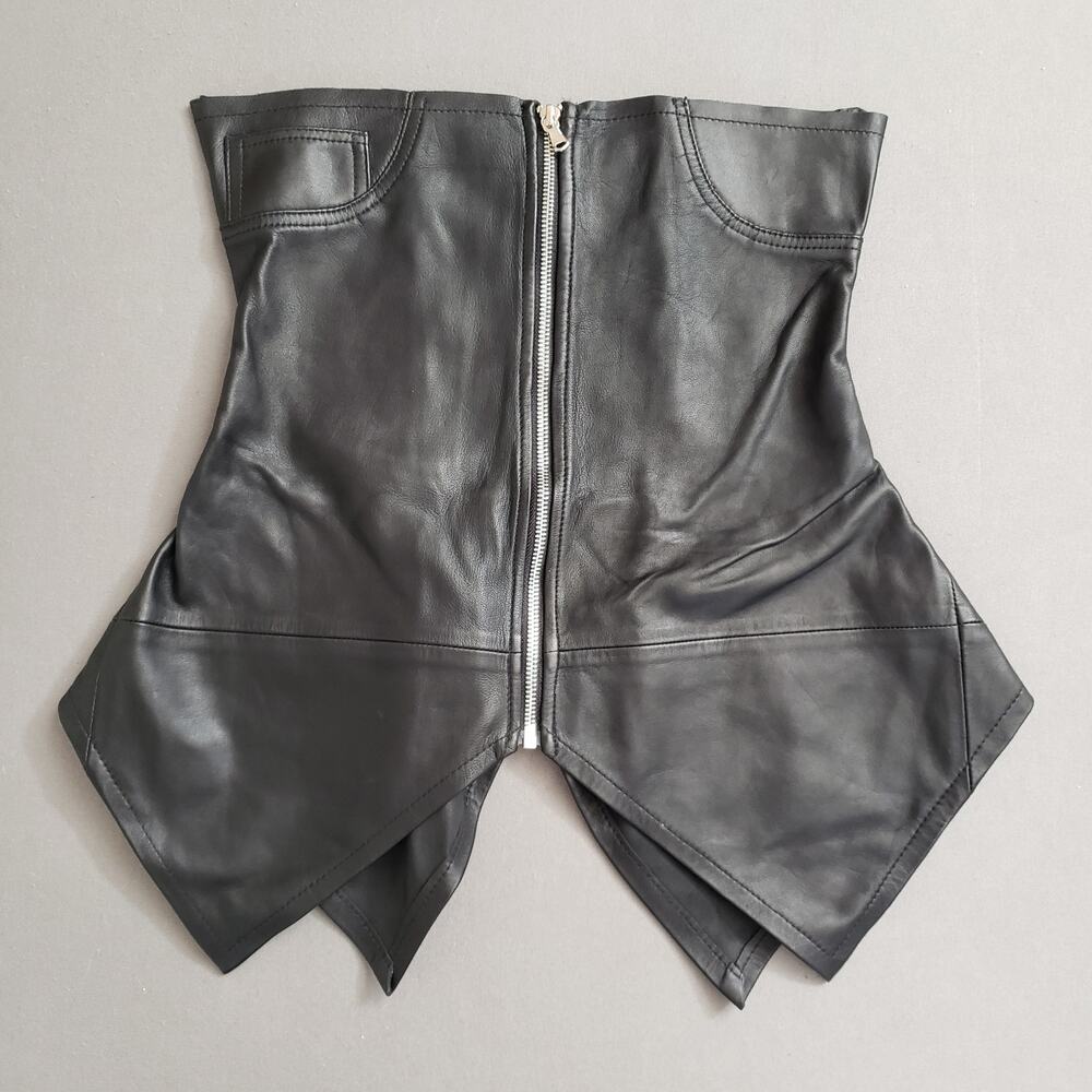 Sami Miro Vintage x REVOLVE Zip Front Tube‎ Top Uneven Hem Black Leather Small